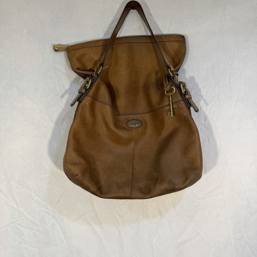 vintage fossil explorer crossbody Bag Leather Tan Zippers Brass Hardware - Picture 3 of 16